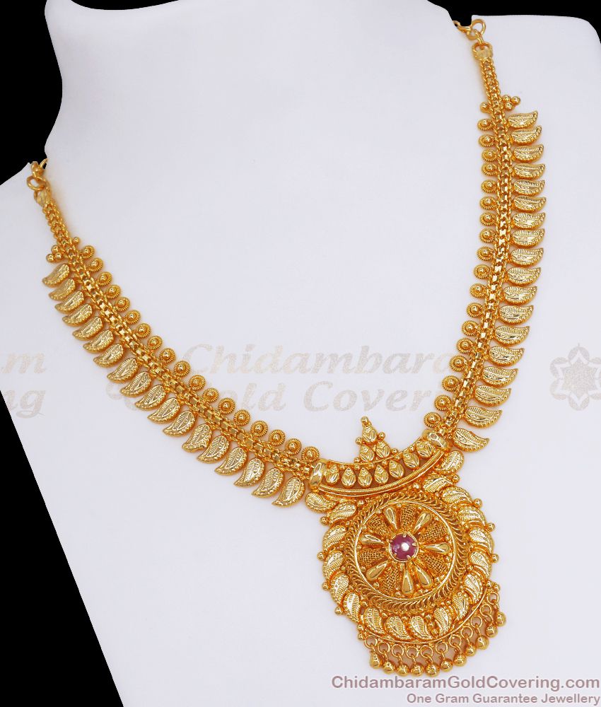 Wedding Collections Gold Necklace Leaf Pattern Ruby Stone Jewelry Buy Online NCKN2803