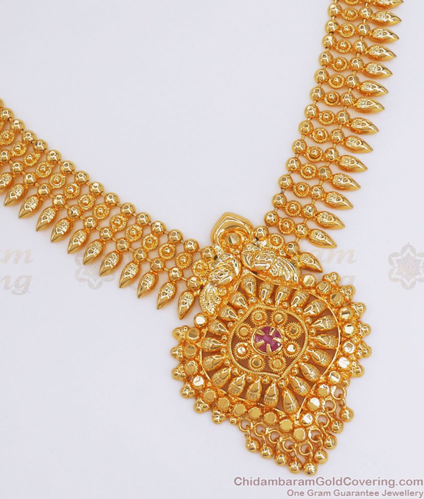 Elegant High Quality one Gram Necklace Ruby Stone Mullai Mottu Design NCKN2804