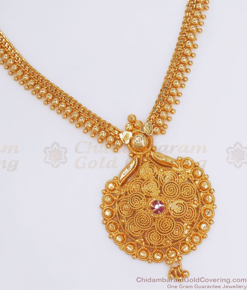 Guarantee 1 Gram Gold Necklace Single Ruby Stone Jewelry NCKN2807