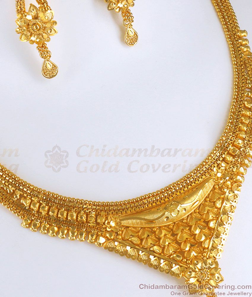 Real Gold Tone Grand Necklace with Earrings Bridal Set NCKN2811