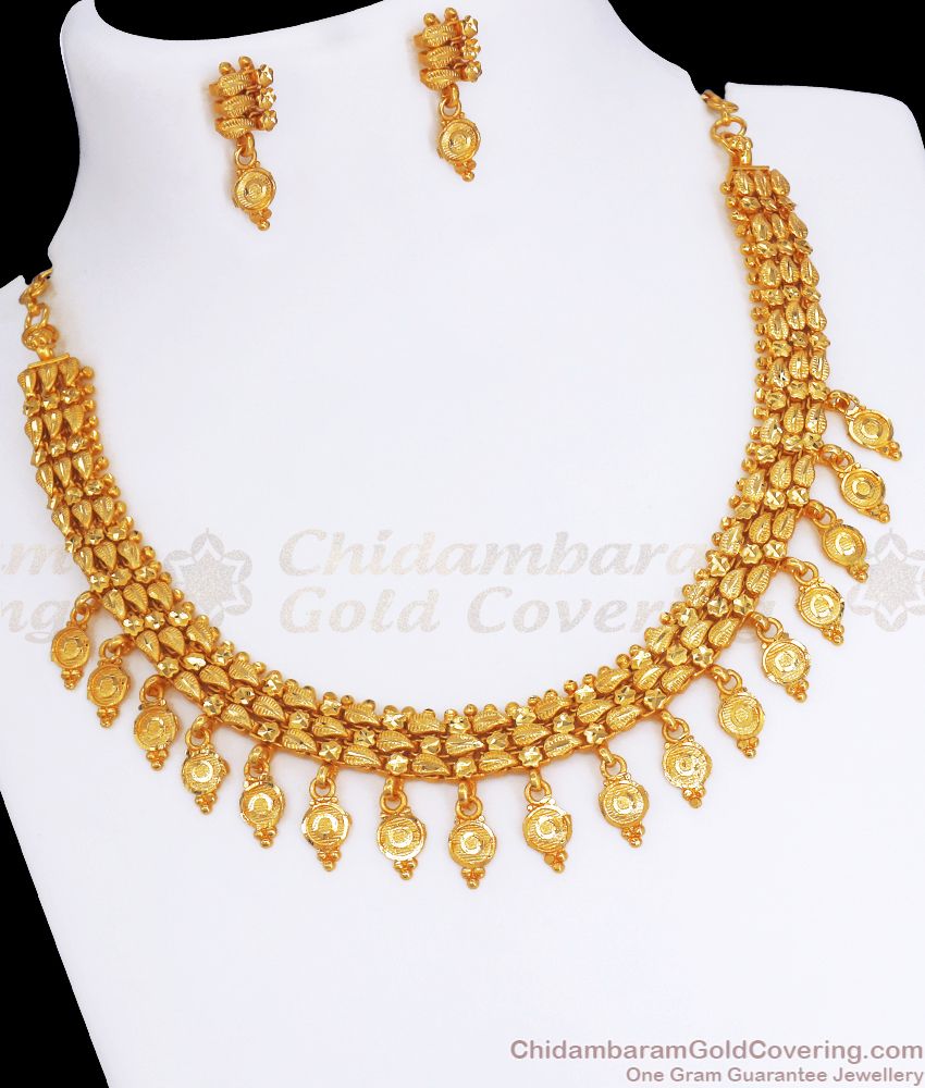Close Neck Light Weight 2 Gram Gold Necklace Earring Combo Shop Online NCKN2818