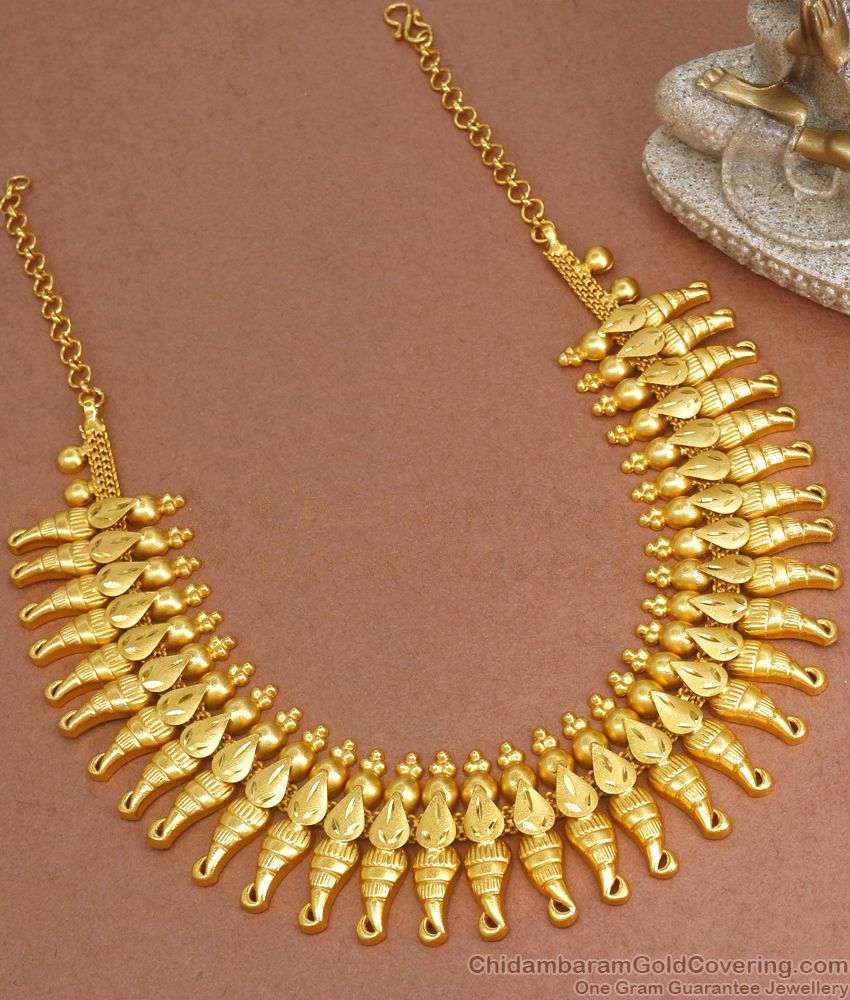 Grand Two Gram Gold Kerala Bridal Necklace Mullaipoo Design NCKN2821