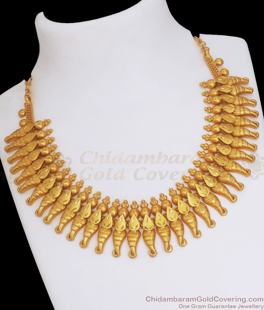 Grand Two Gram Gold Kerala Bridal Necklace Mullaipoo Design NCKN2821
