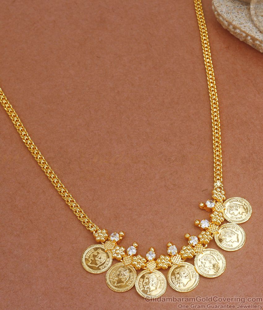 1 Gram Gold Necklace Christian Coin Pattern With White Stone NCKN2834