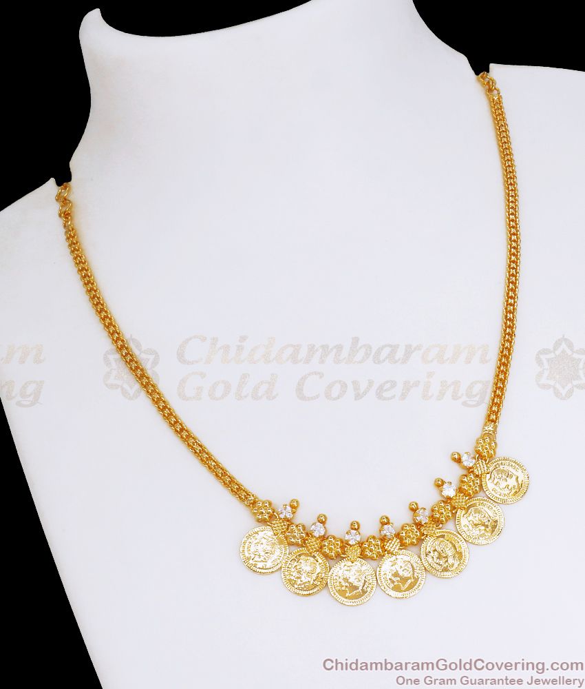1 Gram Gold Necklace Christian Coin Pattern With White Stone NCKN2834