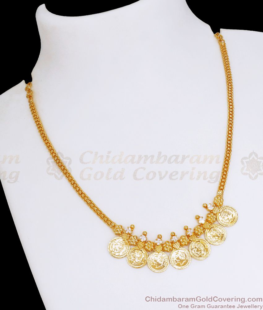 1 Gram Gold Necklace Christian Coin Pattern With White Stone NCKN2834 1 Gram Gold Necklace Christian Coin Pattern With White Stone NCKN2834