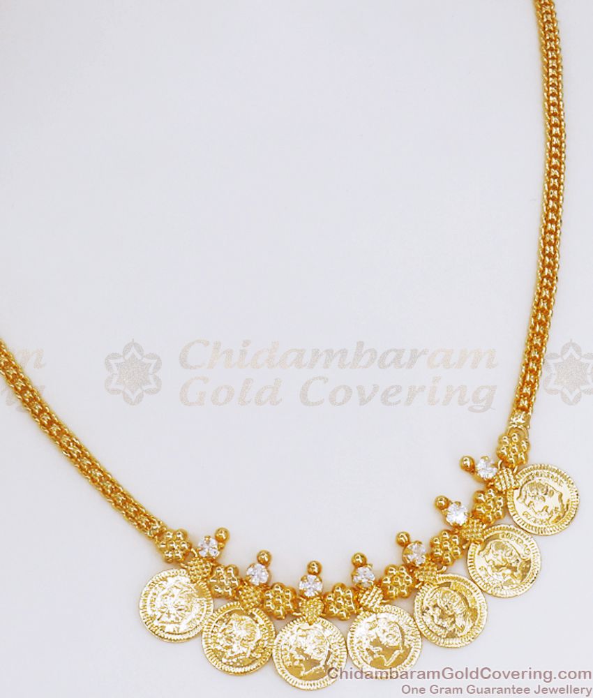 1 Gram Gold Necklace Christian Coin Pattern With White Stone NCKN2834