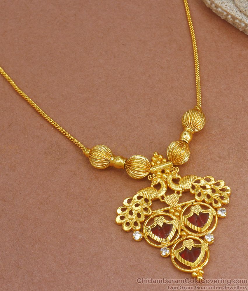 Stylish One Gram Gold Necklace Ruby Palakka Stone Kerala Design NCKN2835