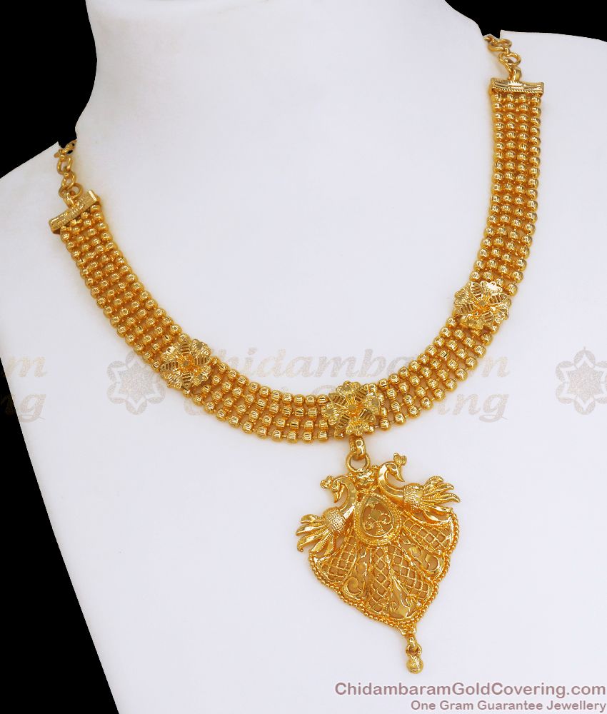 Grand Double Peacock Design Gold Plated Necklace Bridal Wear NCKN2841