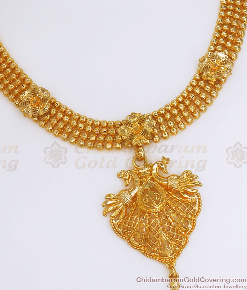 Grand Double Peacock Design Gold Plated Necklace Bridal Wear NCKN2841