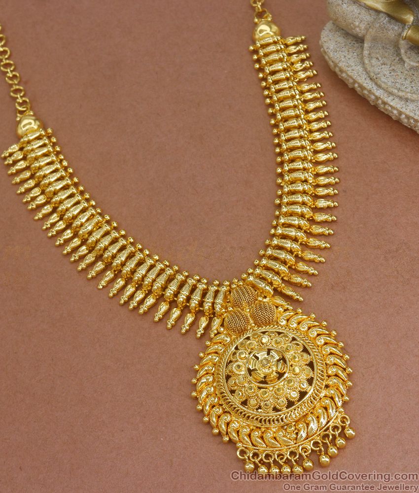 Heavy One Gram Gold Necklace Kerala Mullaipoo Design Shop Online NCKN2843