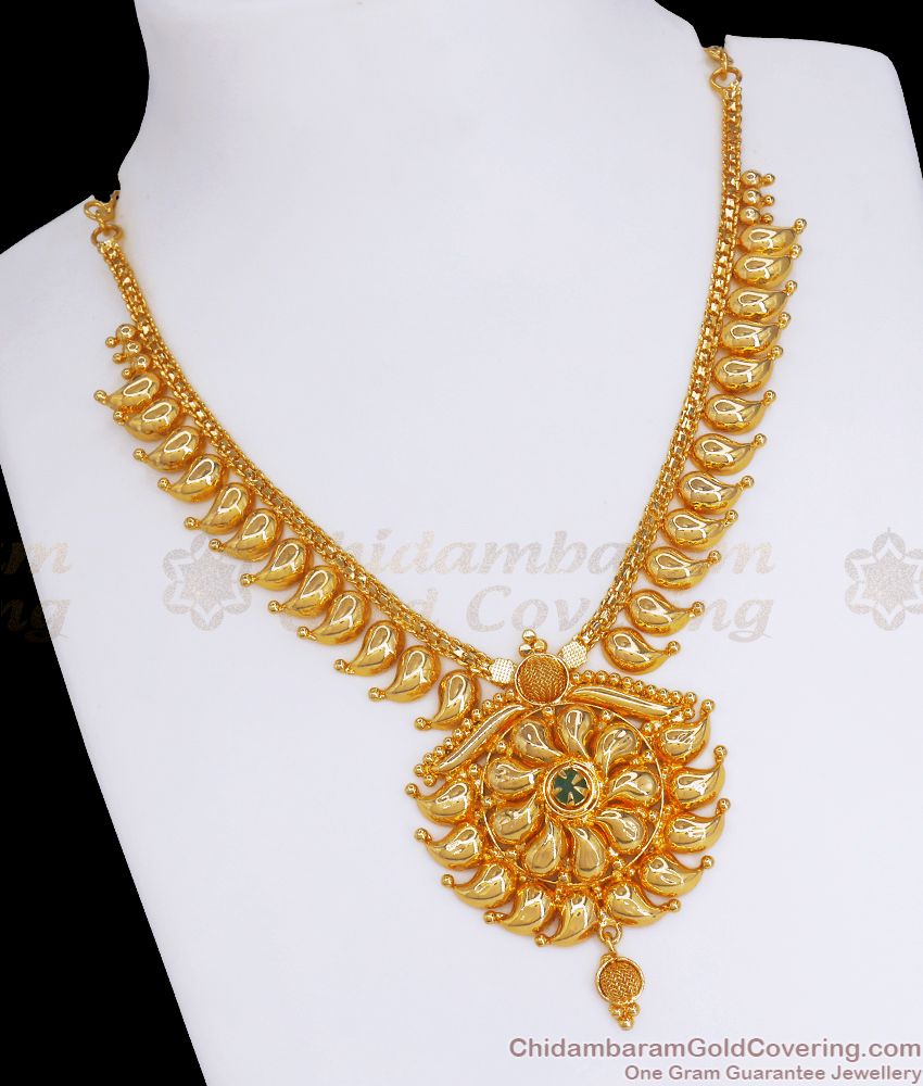 New Model Gold Mango Necklace Emerald Stone Imitation Jewelry Collections NCKN2845