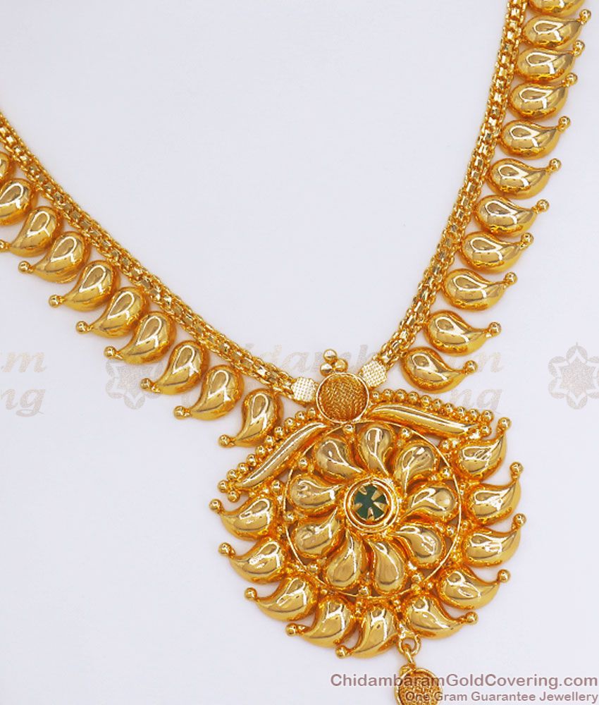 New Model Gold Mango Necklace Emerald Stone Imitation Jewelry Collections NCKN2845