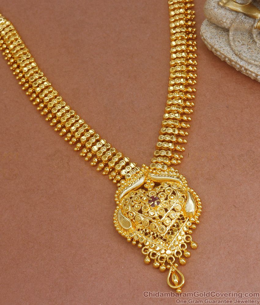 Heavy Gold Plated Mullai Mottu Necklace Kerala Bridal Jewelry NCKN2846