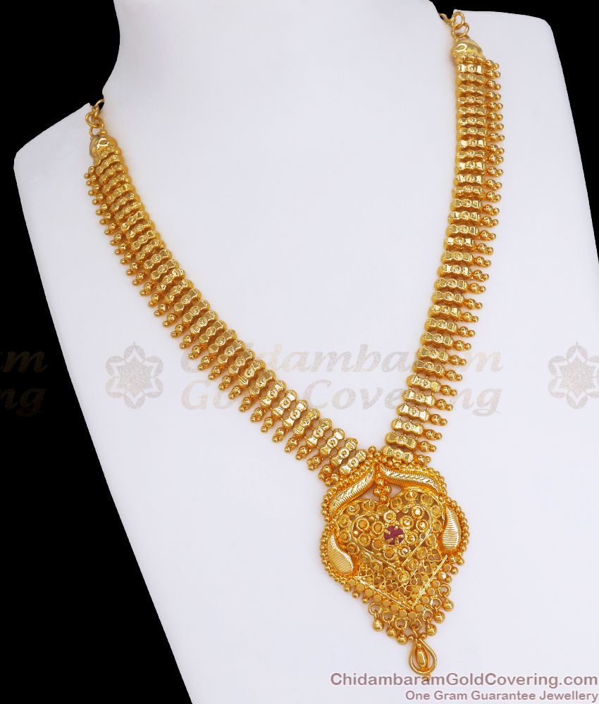 Heavy Gold Plated Mullai Mottu Necklace Kerala Bridal Jewelry NCKN2846
