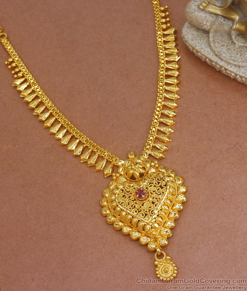 Kerala Wedding Jewelry Gold Plated Necklace Ruby Stone Shop Online NCKN2847