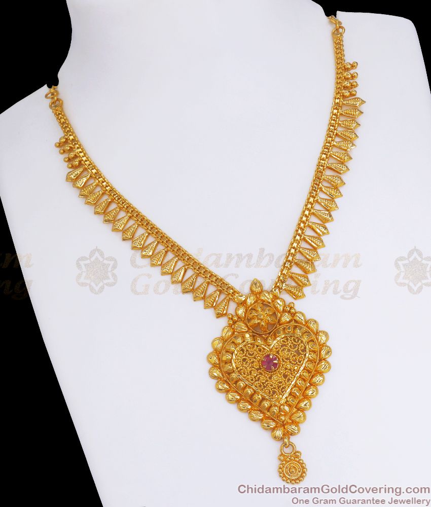 Kerala Wedding Jewelry Gold Plated Necklace Ruby Stone Shop Online NCKN2847