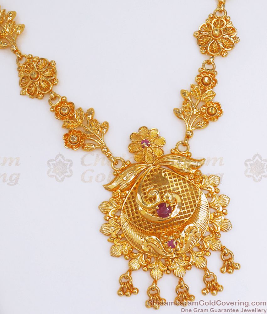 Latest 1 Gram Gold Necklace Floral Design Shop Online NCKN2848 Latest 1 Gram Gold Necklace Floral Design Shop Online NCKN2848