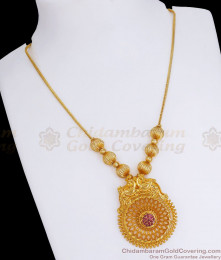 Simple 1 Gram Gold Plated Necklace With Ruby Stone NCKN2849 Simple 1 Gram Gold Plated Necklace With Ruby Stone NCKN2849