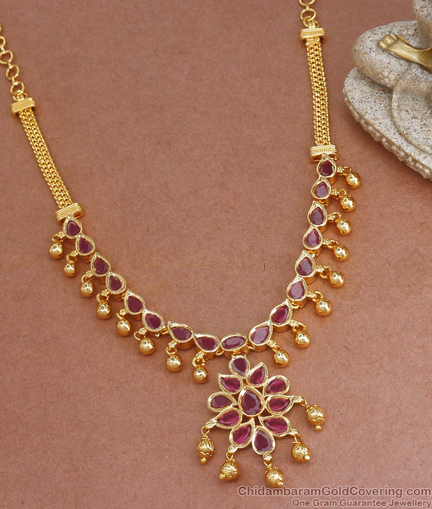 Full Ruby Kemp Stone Gold Plated Necklace Shop Online NCKN2853