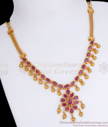Full Ruby Kemp Stone Gold Plated Necklace Shop Online NCKN2853 Full Ruby Kemp Stone Gold Plated Necklace Shop Online NCKN2853