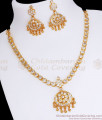 Traditional Impon White Attigai Gati Stone Necklace Earring Set NCKN2856