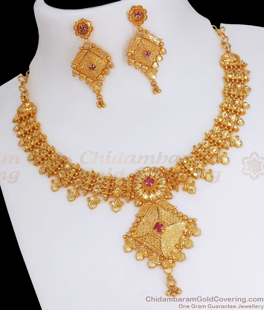 Pretty Gold Necklace Earring Combo Set Bridal Jewelry NCKN2857