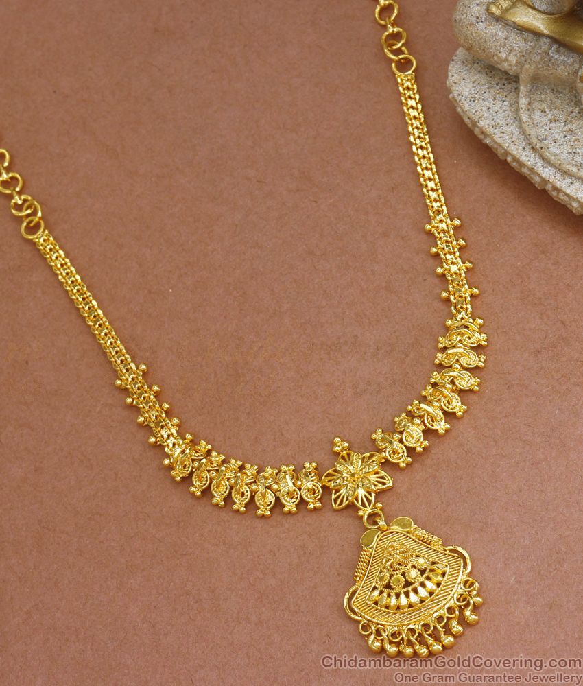 1 Gram Gold Necklace Calcutta Pattern Bridal Wear NCKN2858
