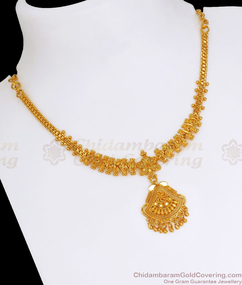 1 Gram Gold Necklace Calcutta Pattern Bridal Wear NCKN2858