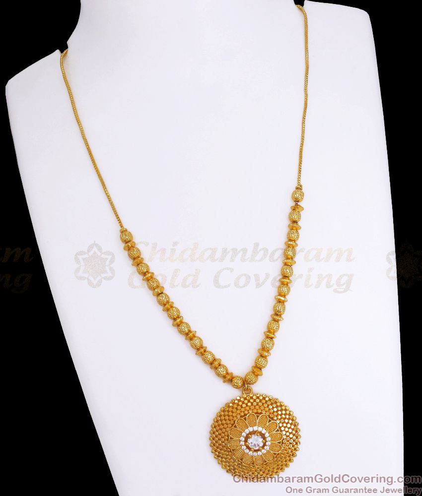 Long Beautiful White Stone Gold Plated Necklace Beads Pattern NCKN2859