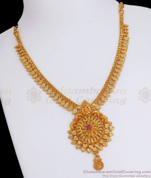 Real Gold Necklace Like Imitation Jewelry Mango Pattern With Ruby Stone NCKN2861 Real Gold Necklace Like Imitation Jewelry Mango Pattern With Ruby Stone NCKN2861