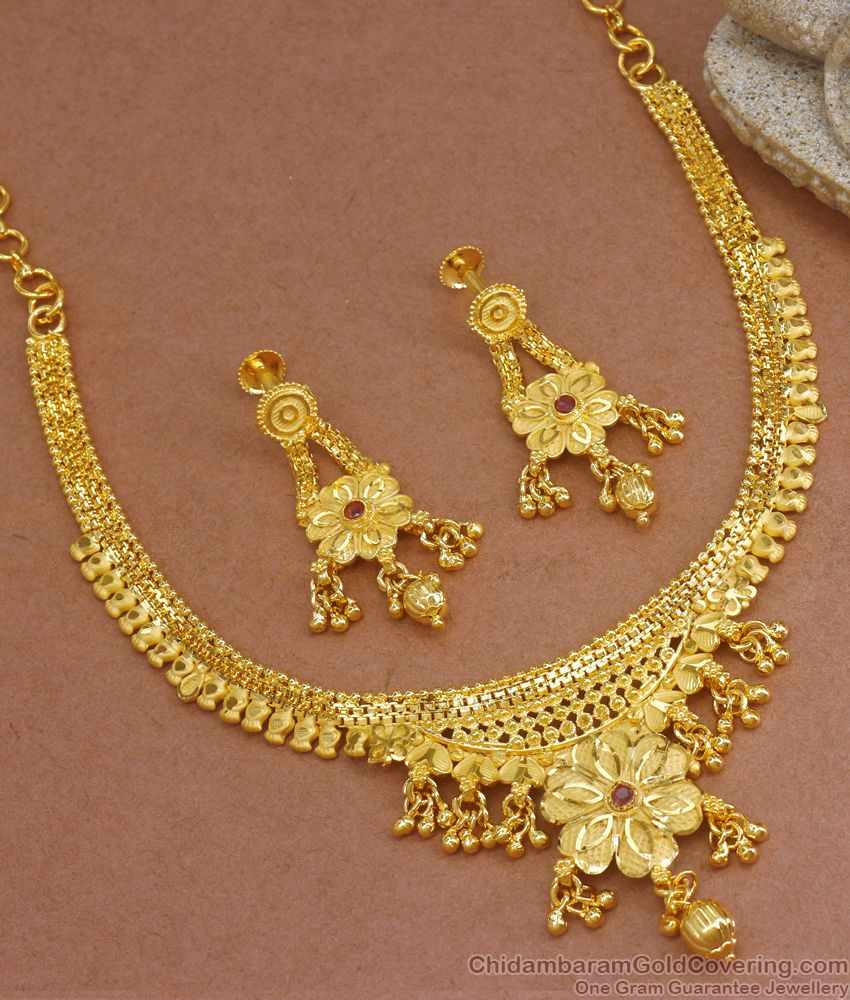 Premium Finish 2 Gram Gold Necklace Earring Combo Shop Online NCKN2867