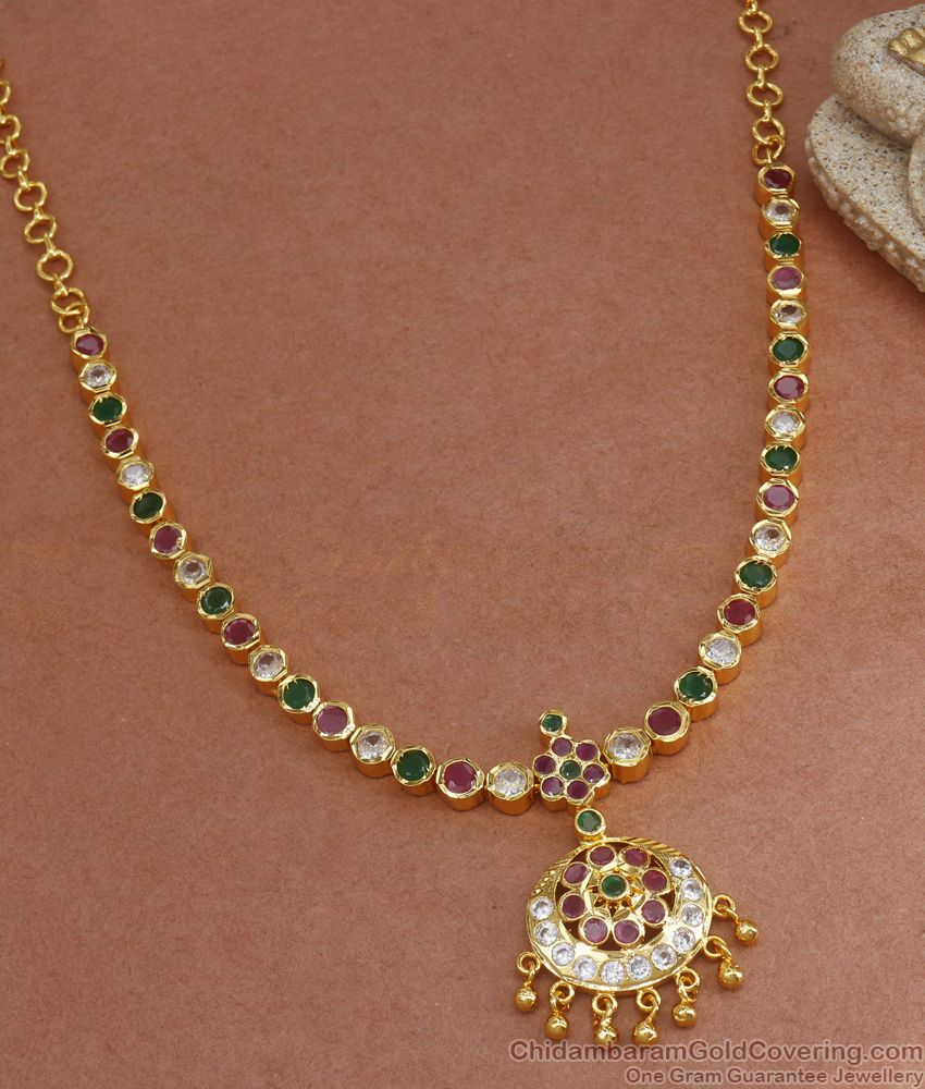 Stylish Impon Pattern Gold Necklace Multi Stone Collection Shop Online NCKN2874