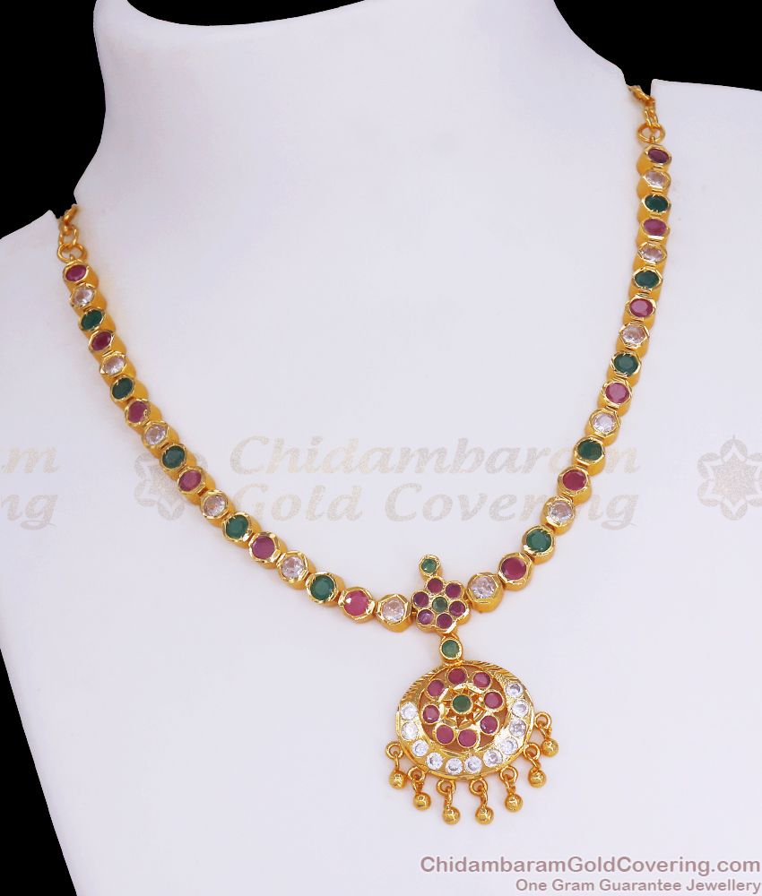 Stylish Impon Pattern Gold Necklace Multi Stone Collection Shop Online NCKN2874