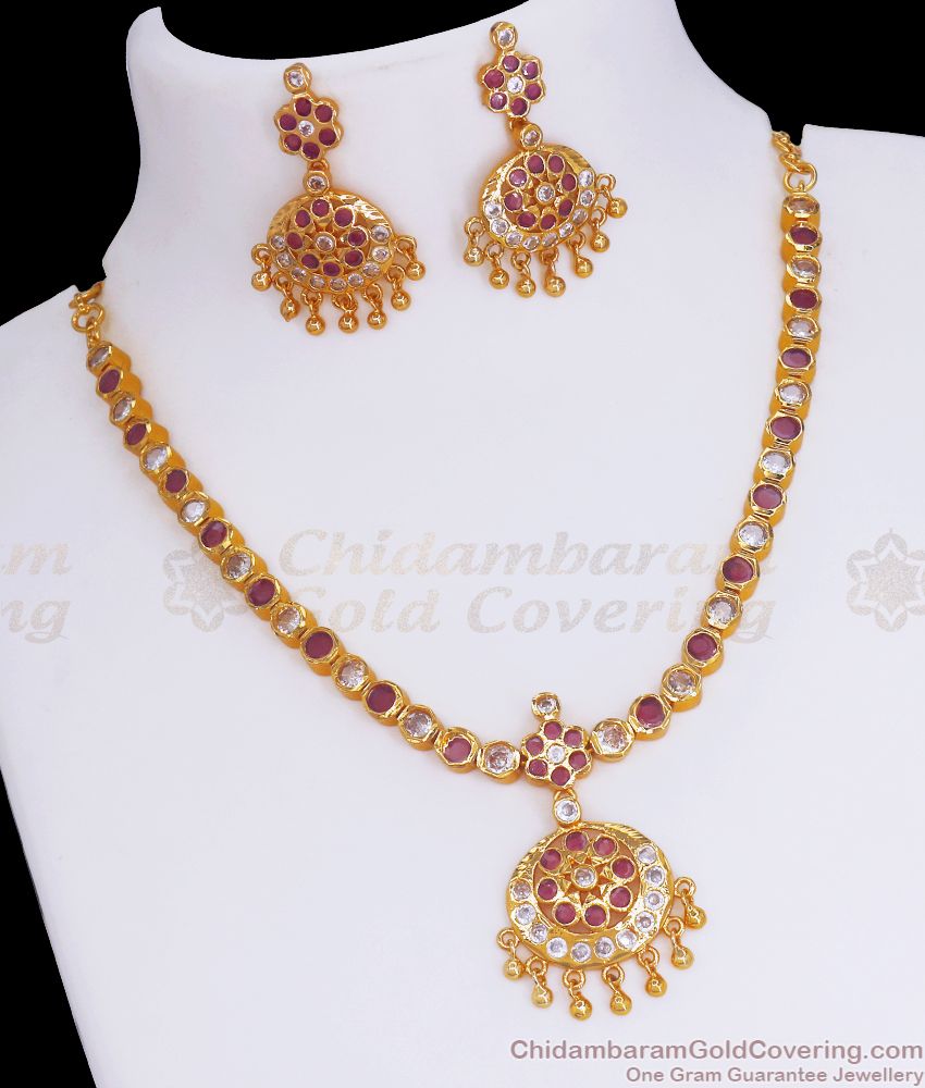 Ruby White Gati Stone Impon Necklace Earring Combo NCKN2875