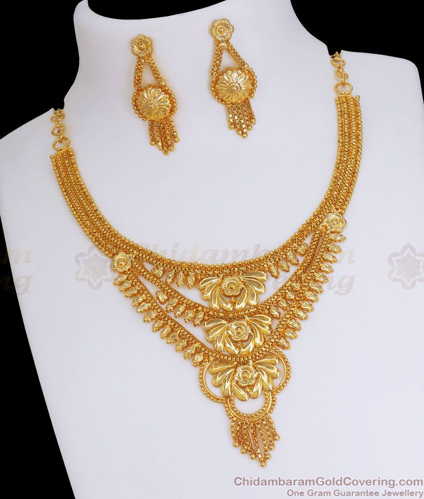 Multiline Calcutta Bridal Gold Plated Necklace Earring Set Shop Online NCKN2883