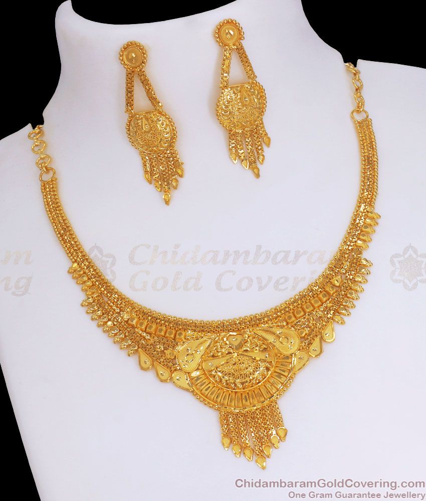 Beautiful Two Gram Gold Necklace Calcutta Pattern Shop Online NCKN2890