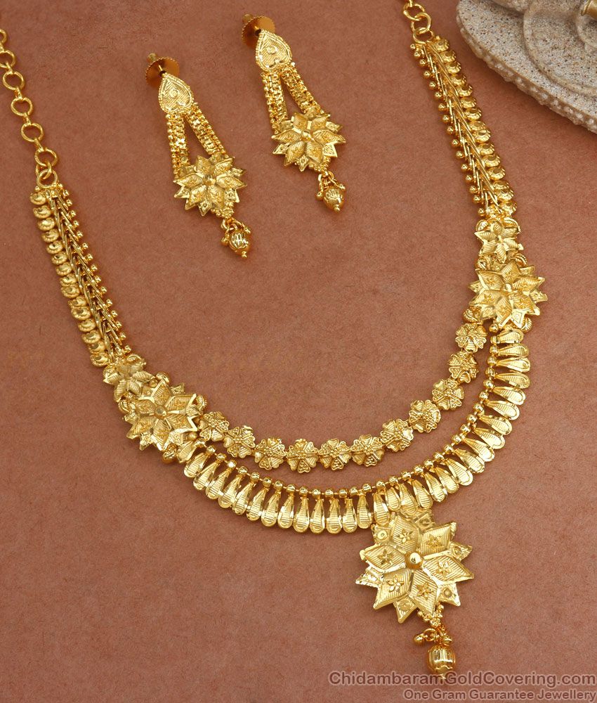 Double Layer 2 Gram Gold Necklace Earring Combo Shop Online NCKN2892