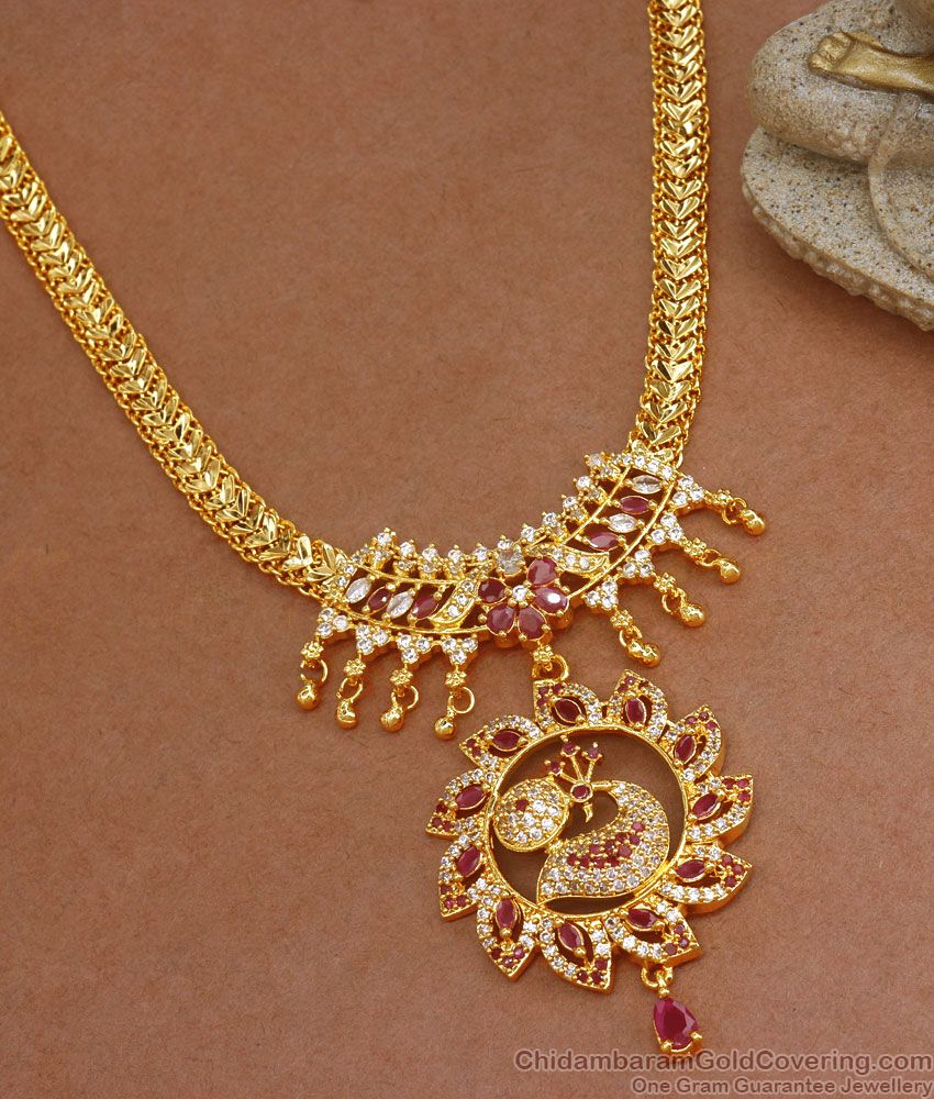 Gorgeous Zircon Stone Peacock Design Gold Bridal Necklace Shop Online NCKN2907