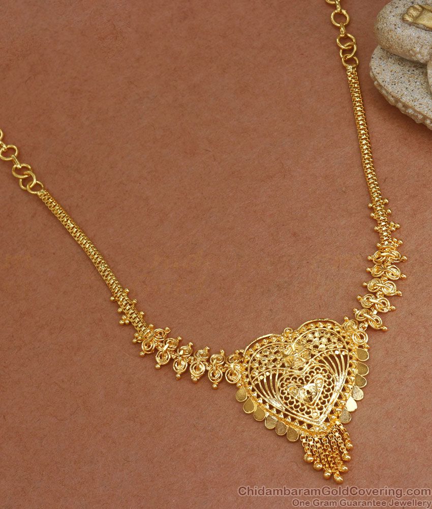 Real Gold Tone Necklace Heart Shaped Calcutta Pattern NCKN2917
