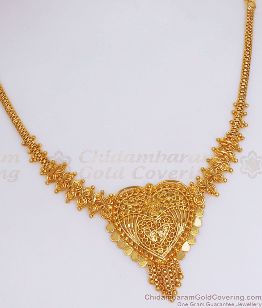 Real Gold Tone Necklace Heart Shaped Calcutta Pattern NCKN2917