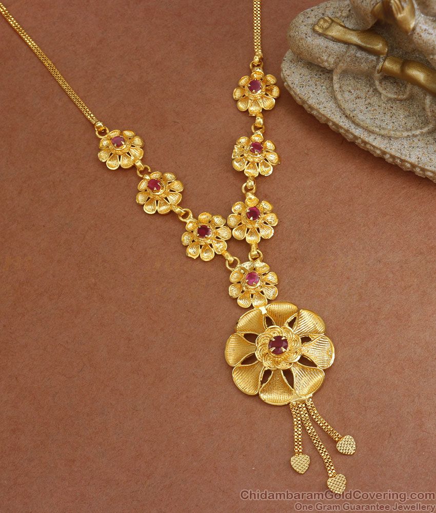 Stylish Floral Ruby Stone Gold Plated Necklace Shop Online NCKN2919