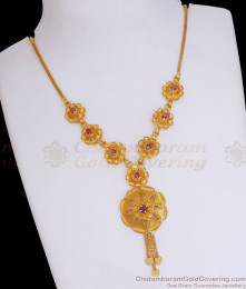 Stylish Floral Ruby Stone Gold Plated Necklace Shop Online NCKN2919 Stylish Floral Ruby Stone Gold Plated Necklace Shop Online NCKN2919