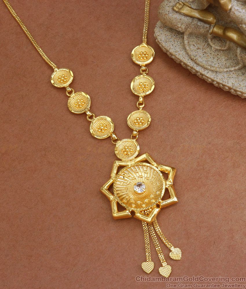 One Gram Gold Necklace Star Pattern Single White Stone NCKN2920