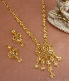 Premium Arabic Pattern 2 Gram Gold Heart Necklace Earring Combo Set NCKN2928 Premium Arabic Pattern 2 Gram Gold Heart Necklace Earring Combo Set NCKN2928