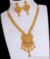 Premium Arabic Pattern 2 Gram Gold Heart Necklace Earring Combo Set NCKN2928