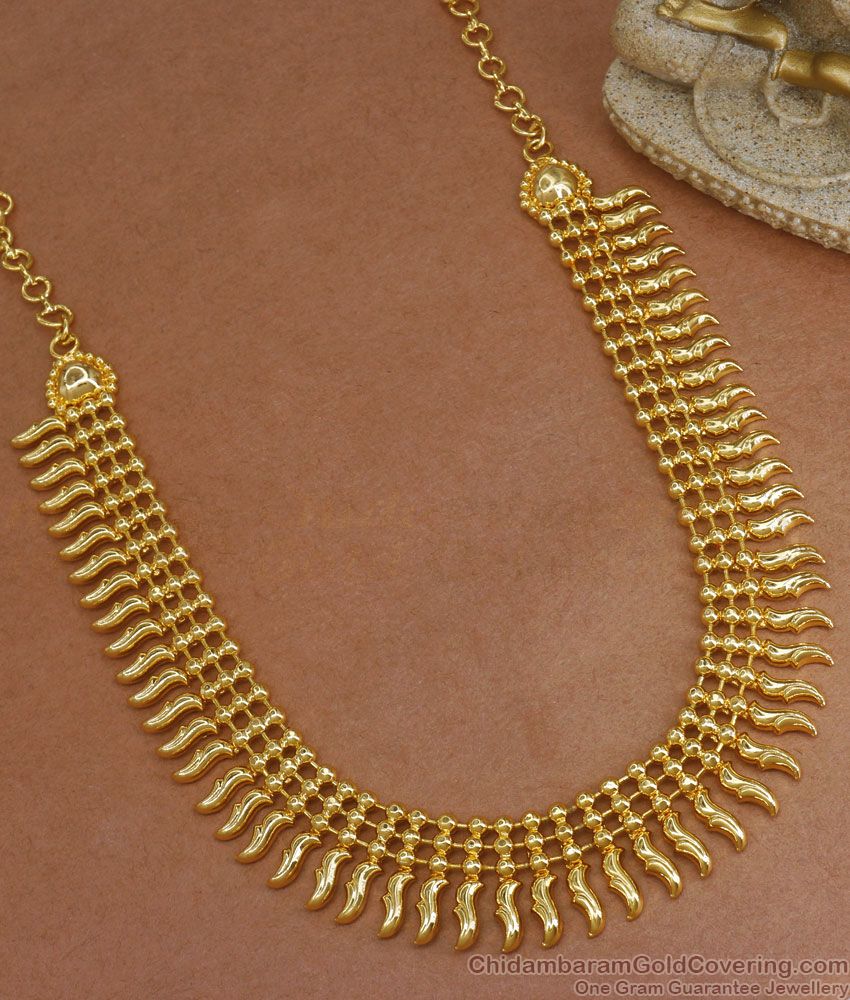 Real Gold Pattern Long Mullai Necklace Gold Plated Jewelry NCKN2942