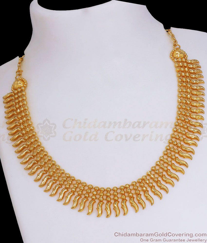 Real Gold Pattern Long Mullai Necklace Gold Plated Jewelry NCKN2942