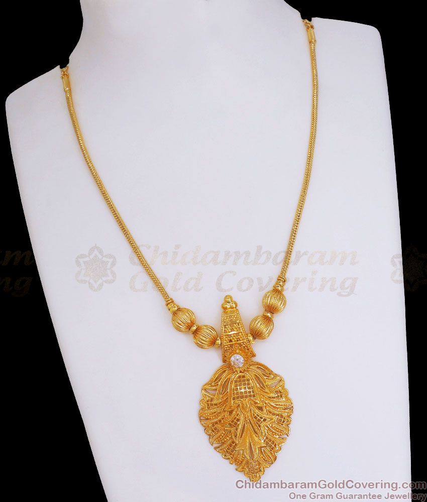 Floral Design Gold Plated Necklace White Stone Collections NCKN2943