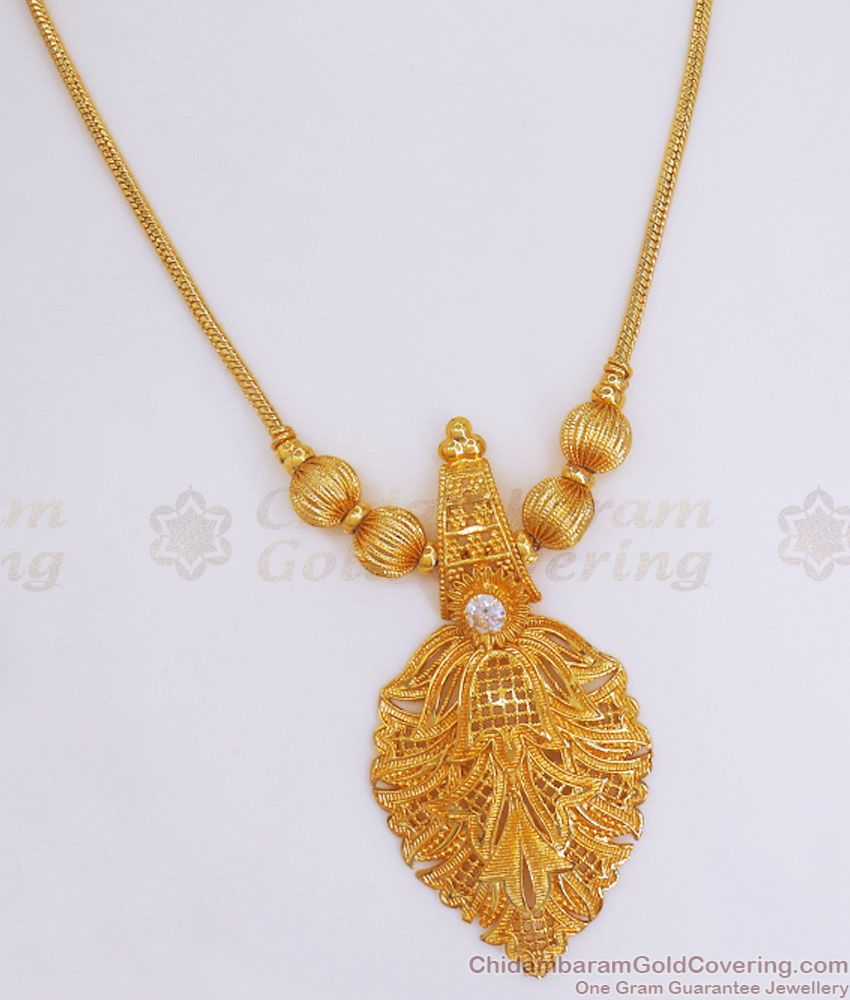 Floral Design Gold Plated Necklace White Stone Collections NCKN2943